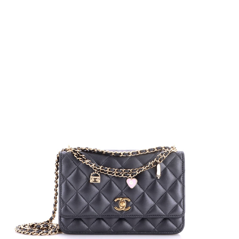 Chanel Flap Bag Charms Strap Wallet on Chain Quilted Lambskin